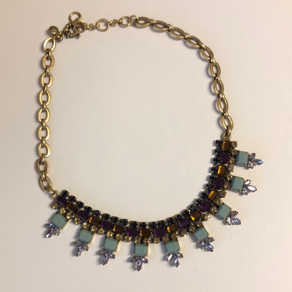 J. Crew Jewelry - J. Crew Statement Necklace gold tone with mint light purple brown gold chain